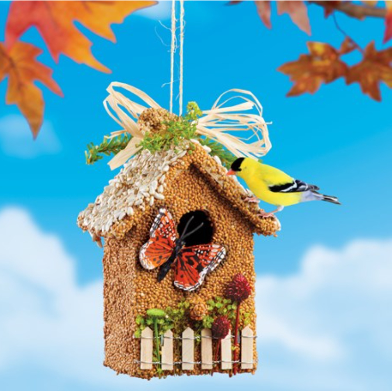 Holiday Birdie Cottage Treat - White Farmhouse Flowers