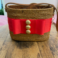 Red Flat Bow Purse with 3 Gold Buttons.