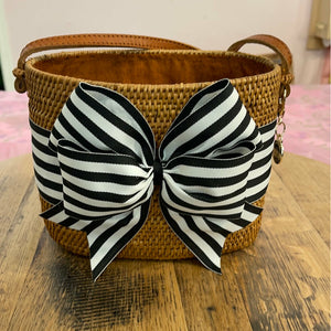 Black and White Stripe with Fluffy Bow Purse.