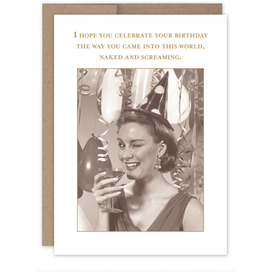 Naked and Screaming Birthday Card SM709 - White Farmhouse Flowers