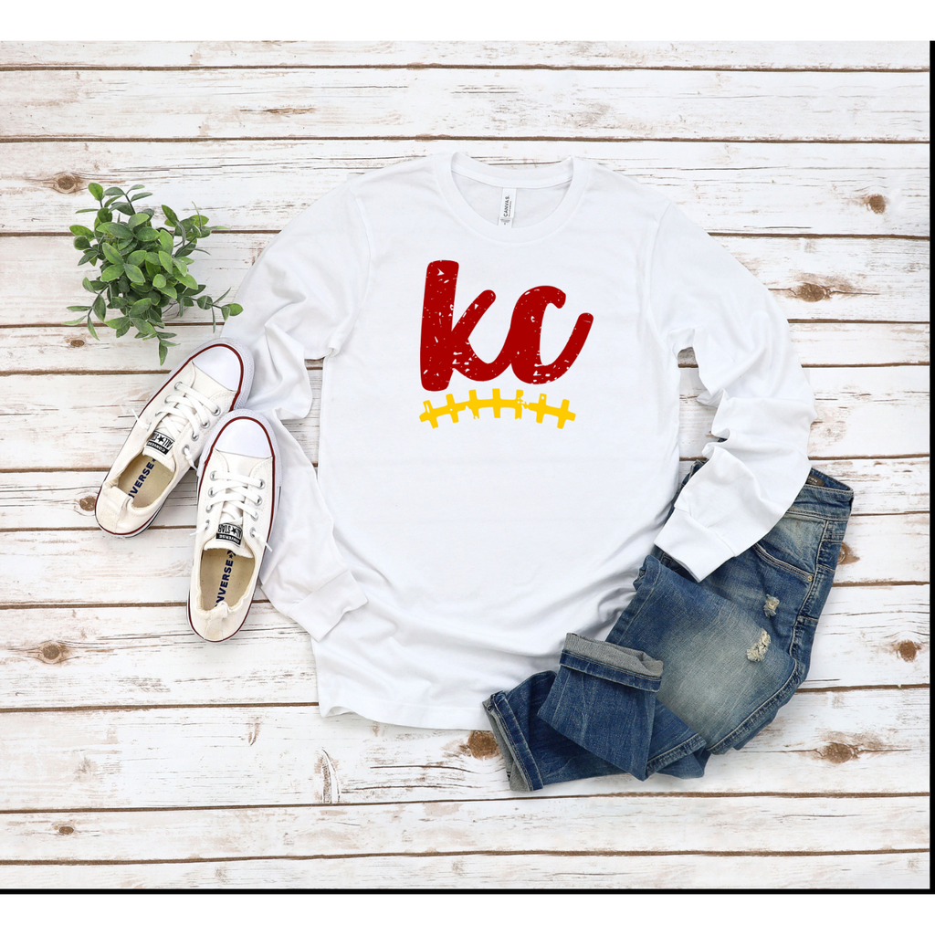 KC with Stitching Chiefs Long Sleeve T Shirt