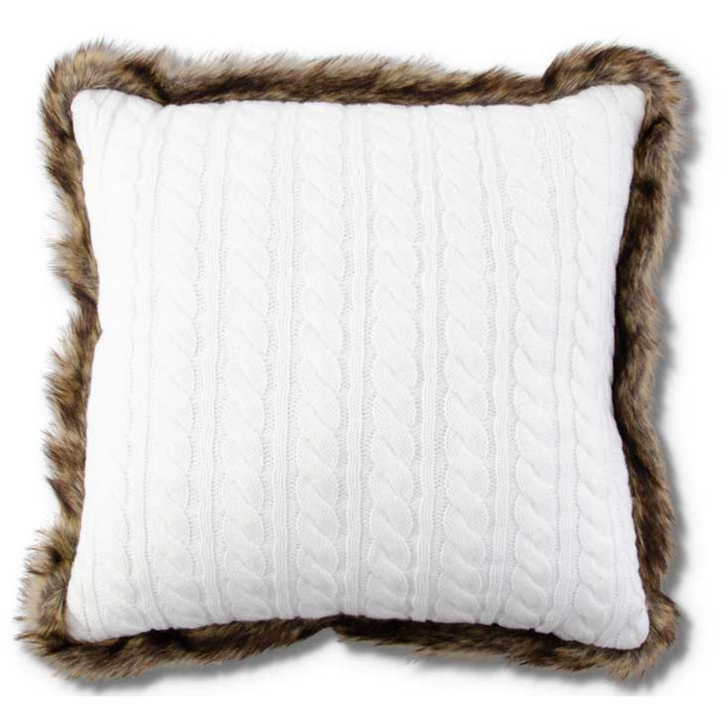 18" White Cable Knit Pillow.