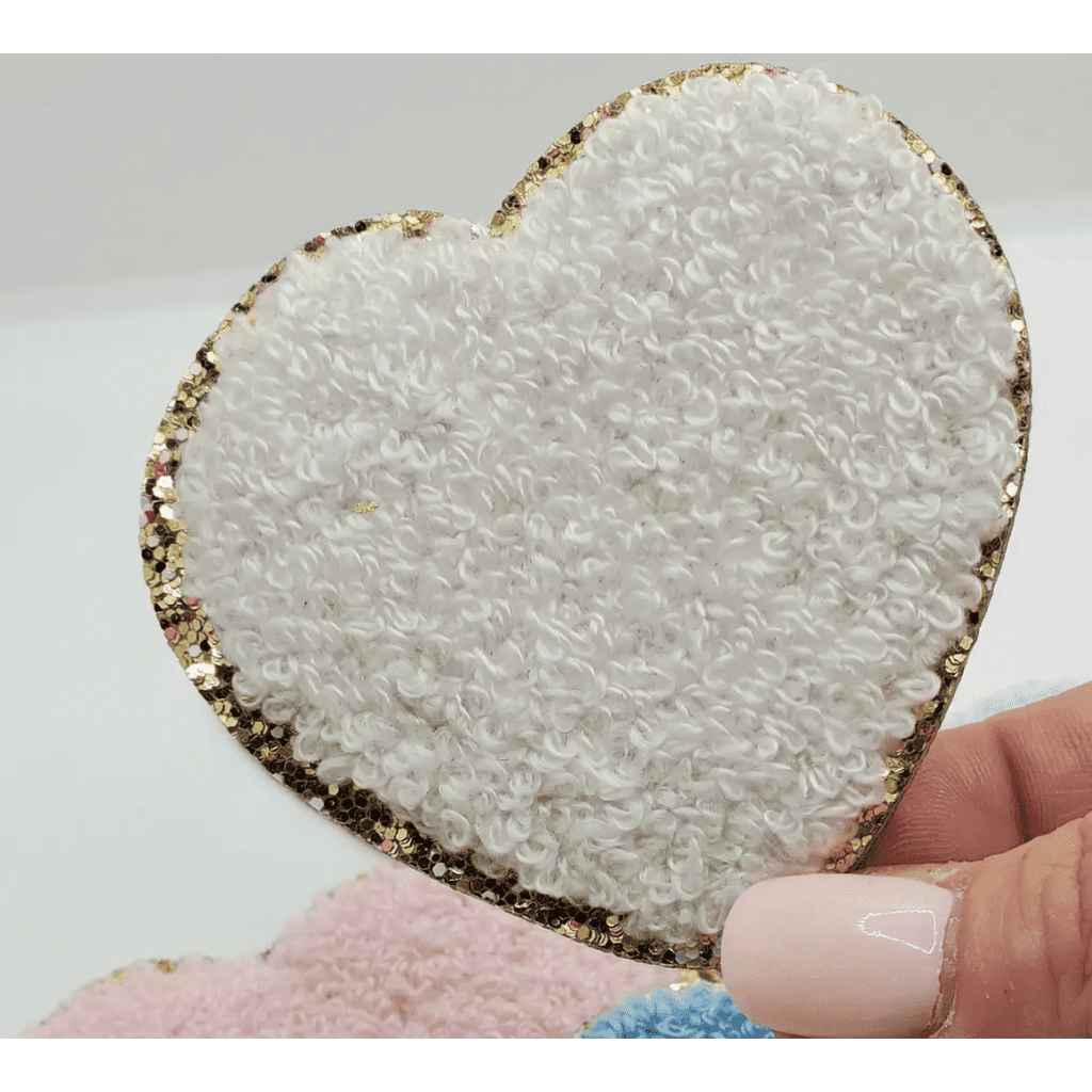 White Chenille Heart Patch.