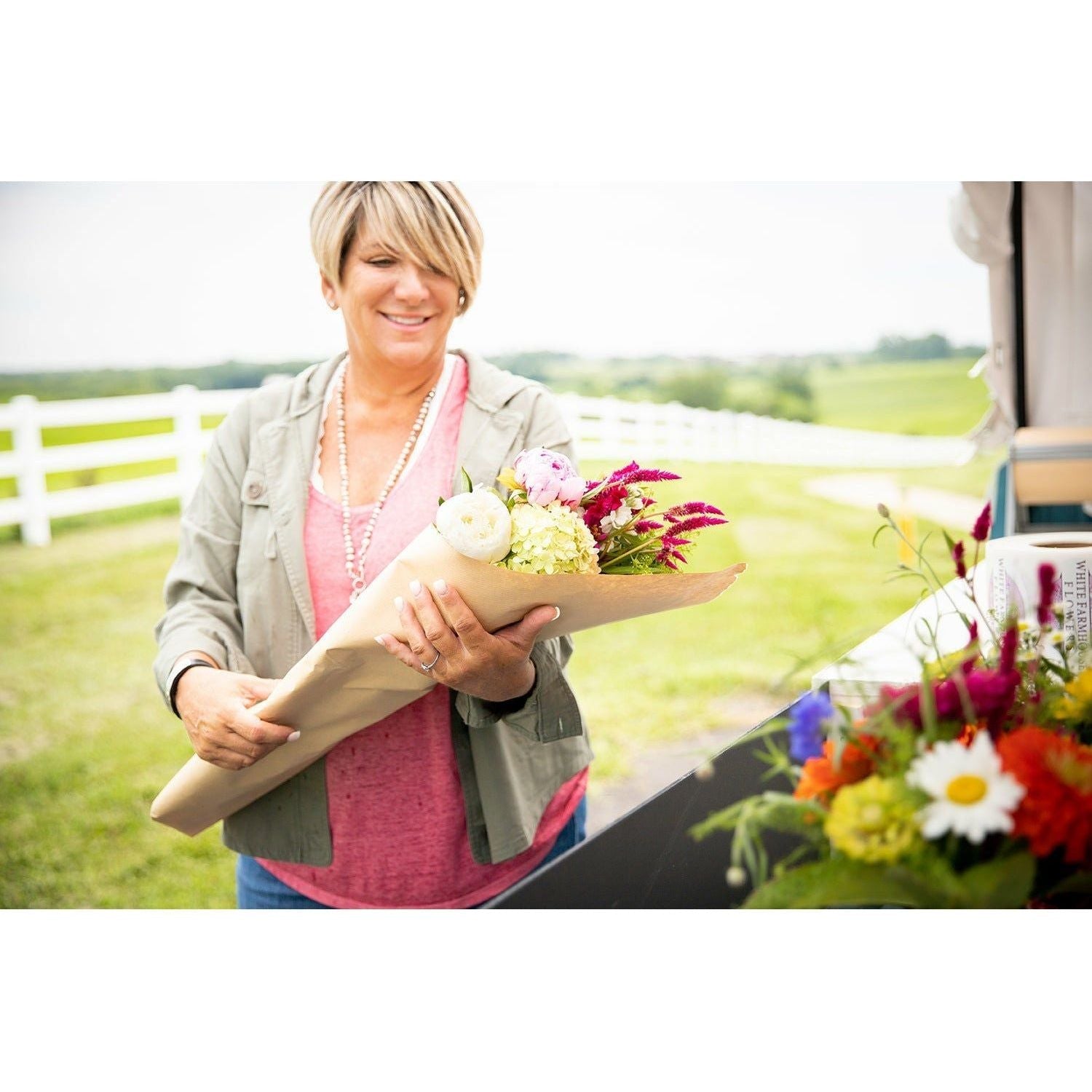 Wrapped Bouquet - Multiple Sizes Available - White Farmhouse Flowers